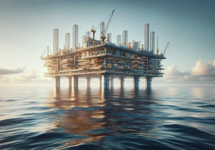 Houston, U.S. oil rig, off the Gulf Coast symbolizing marketing for the emerging energy sector of the future, including solar, wind and alternative emerging energy sources as well as oil and gas.
